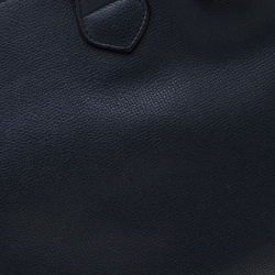 Pre Owned Burberry Navy Blue Leather and House Check Fabric Medium Banner Tote