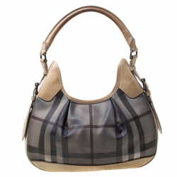 Pre Owned Burberry Beige Nova Check Coated Canvas Small Brooklyn Hobo