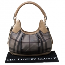 Pre Owned Burberry Beige Nova Check Coated Canvas Small Brooklyn Hobo