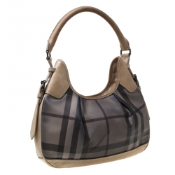Pre Owned Burberry Beige Nova Check Coated Canvas Small Brooklyn Hobo