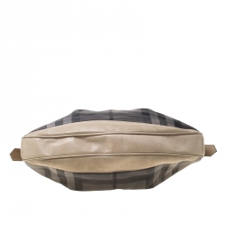 Pre Owned Burberry Beige Nova Check Coated Canvas Small Brooklyn Hobo