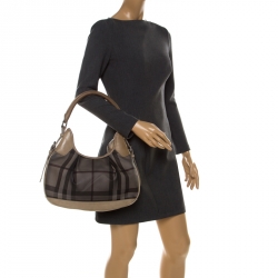 Pre Owned Burberry Beige Nova Check Coated Canvas Small Brooklyn Hobo