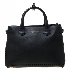 Pre Owned Burberry Black Leather Brogues Banner Fringe Tote