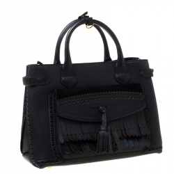 Pre Owned Burberry Black Leather Brogues Banner Fringe Tote