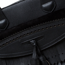 Pre Owned Burberry Black Leather Brogues Banner Fringe Tote