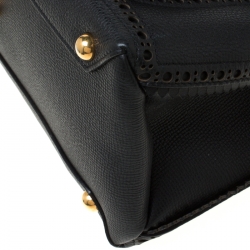 Pre Owned Burberry Black Leather Brogues Banner Fringe Tote