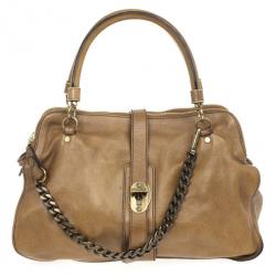 Pre Owned Burberry Brown Leather Chain Medium Tote