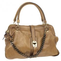 Pre Owned Burberry Brown Leather Chain Medium Tote