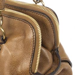 Pre Owned Burberry Brown Leather Chain Medium Tote