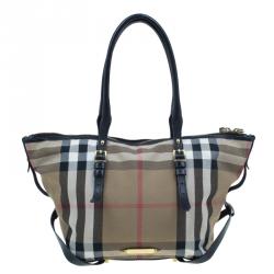 Pre Owned Burberry Black Canvas House Small Check Tote