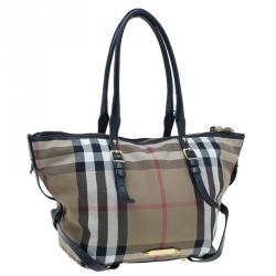 Pre Owned Burberry Black Canvas House Small Check Tote