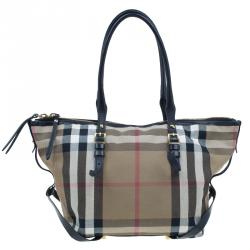 Pre Owned Burberry Black Canvas House Small Check Tote