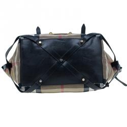 Pre Owned Burberry Black Canvas House Small Check Tote