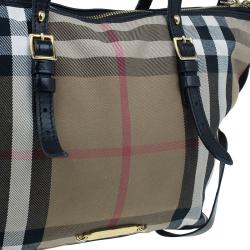 Pre Owned Burberry Black Canvas House Small Check Tote