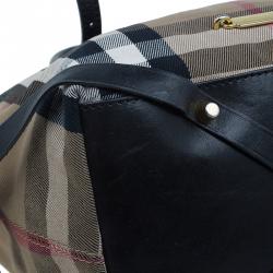 Pre Owned Burberry Black Canvas House Small Check Tote