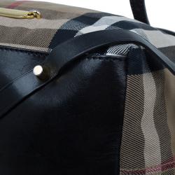 Pre Owned Burberry Black Canvas House Small Check Tote