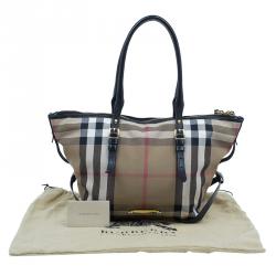 Pre Owned Burberry Black Canvas House Small Check Tote