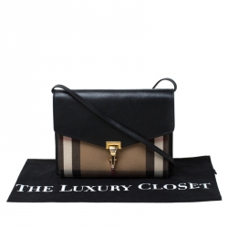 مملوكة مسبقًا Burberry Black House Check Fabric and Leather Crossbody Bag