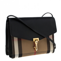 مملوكة مسبقًا Burberry Black House Check Fabric and Leather Crossbody Bag