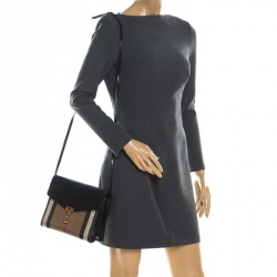 مملوكة مسبقًا Burberry Black House Check Fabric and Leather Crossbody Bag