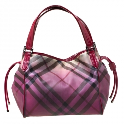 Pre Owned Burberry Burgundy Ombre Supernova Check PVC Bilmore Tote