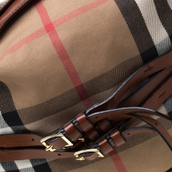 Pre Owned Burberry Brown House Check Canvas and Leather Medium Bridle Gosford Hobo