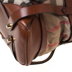 Pre Owned Burberry Brown House Check Canvas and Leather Medium Bridle Gosford Hobo