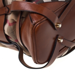 Pre Owned Burberry Brown House Check Canvas and Leather Medium Bridle Gosford Hobo