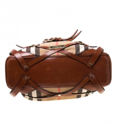 Pre Owned Burberry Brown House Check Canvas and Leather Medium Bridle Gosford Hobo