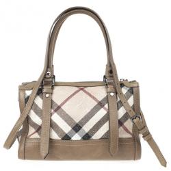 مملوكة مسبقًا Burberry Nova Check Floral Embossed Boston Satchel