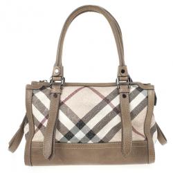 مملوكة مسبقًا Burberry Nova Check Floral Embossed Boston Satchel