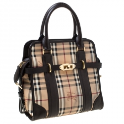 مملوكة مسبقًا حقيبة بربري مينفورد مربعات هايماركت بلاستيك مشمع و جلد بيج و بني داكن