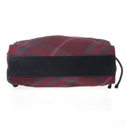 Pre Owned Burberry Burgundy Nova Check Nylon Tote