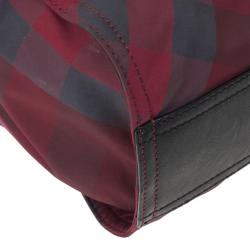 Pre Owned Burberry Burgundy Nova Check Nylon Tote