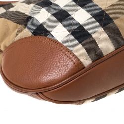 Pre Owned Burberry Beige/Tan Quilted House Check Canvas and Leather Brooke Hobo