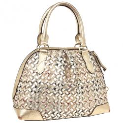 Pre Owned Burberry Metallic Gold Woven Top Handle Bag