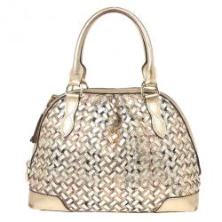 Pre Owned Burberry Metallic Gold Woven Top Handle Bag