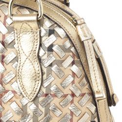 Pre Owned Burberry Metallic Gold Woven Top Handle Bag