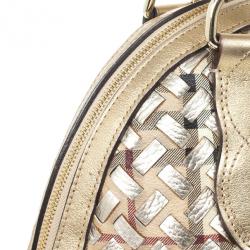 Pre Owned Burberry Metallic Gold Woven Top Handle Bag