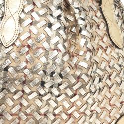 Pre Owned Burberry Metallic Gold Woven Top Handle Bag