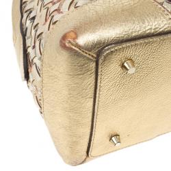 Pre Owned Burberry Metallic Gold Woven Top Handle Bag