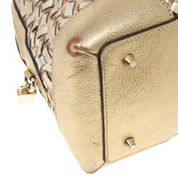 Pre Owned Burberry Metallic Gold Woven Top Handle Bag