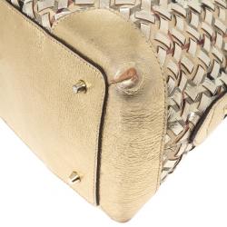 Pre Owned Burberry Metallic Gold Woven Top Handle Bag