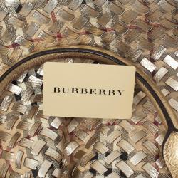 Pre Owned Burberry Metallic Gold Woven Top Handle Bag
