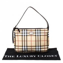 Pre Owned Burberry Beige/Brown Haymarket Check Canvas and Leather Shoulder Bag