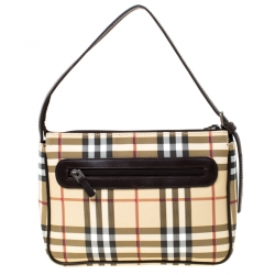 Pre Owned Burberry Beige/Brown Haymarket Check Canvas and Leather Shoulder Bag