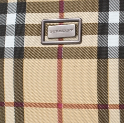 Pre Owned Burberry Beige/Brown Haymarket Check Canvas and Leather Shoulder Bag
