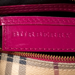 Pre Owned  حقيبة بوسطن بربري جلد وكانفاس مقوى بنقوش كروهات هاي ماركت فوشيا / بيج