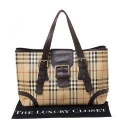 مملوكة مسبقًا Burberry Beige/Brown Haymarket Check PVC and Leather Tote