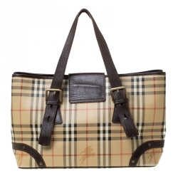مملوكة مسبقًا Burberry Beige/Brown Haymarket Check PVC and Leather Tote